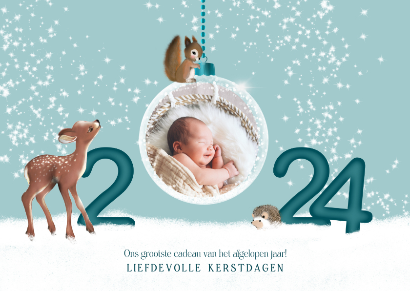 Kerstkaarten - Kerstkaart winters met kerstbal voor eigen foto