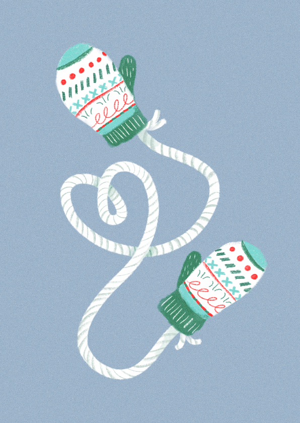 Kerstkaarten - Kerstkaart winterse wanten met hart