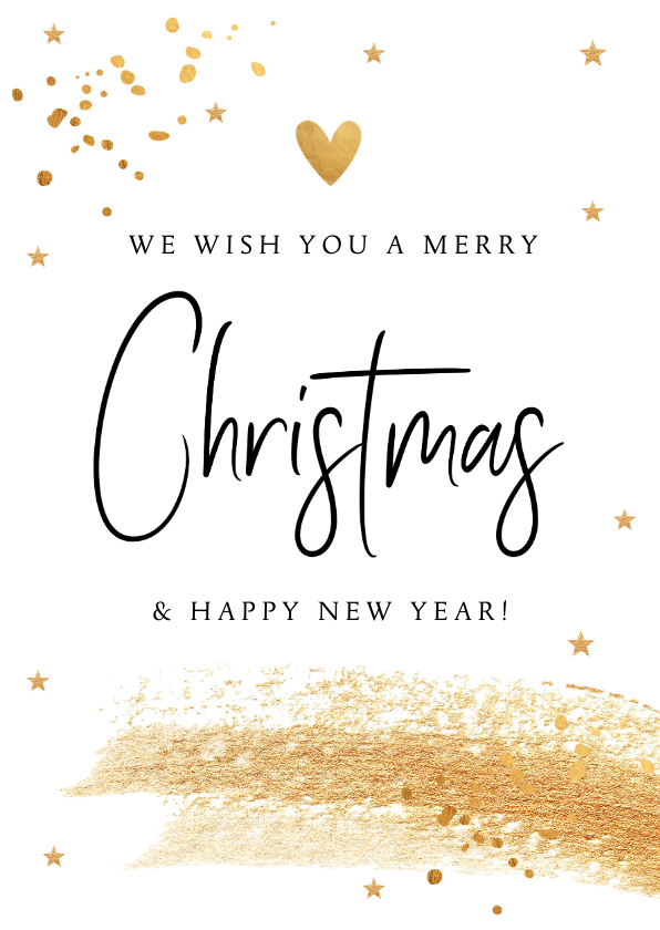 Kerstkaart wit met gouden confetti en brushstrook - Kerstkaarten Kerstkaarten - Kerstkaart wit met gouden confetti en brushstrook