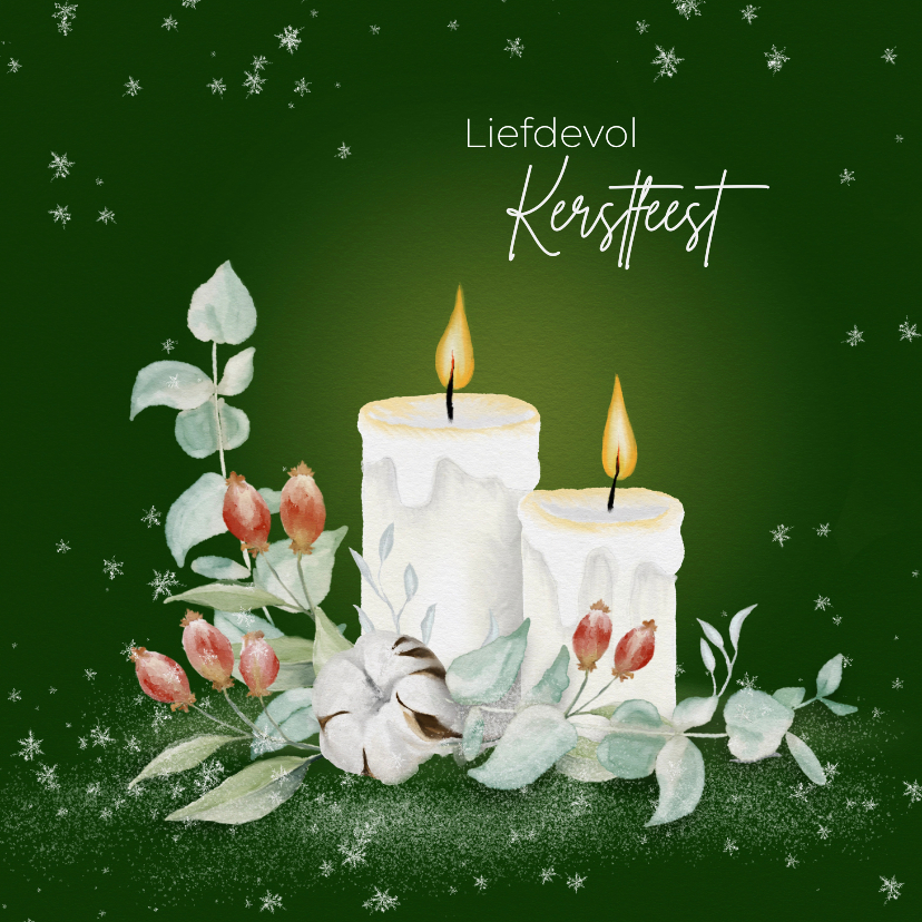 Kerstkaarten - Kerstkaart witte kaarsen met kerstgroen