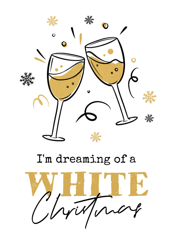 Kerstkaarten - Kerstkaart witte wijn white christmas humor