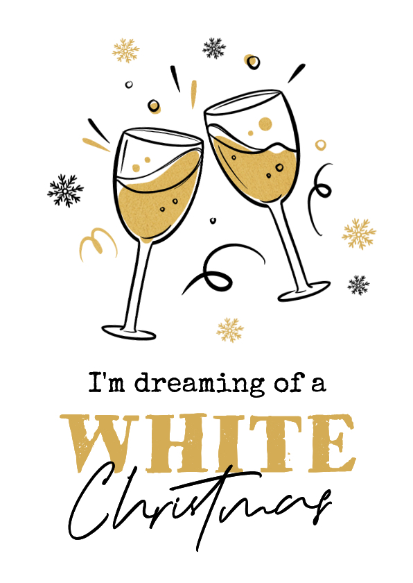 Kerstkaarten - Kerstkaart witte wijn white christmas humor