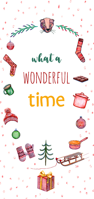 Kerstkaart wonderful time met illustraties - Kerstkaarten Kerstkaarten - Kerstkaart wonderful time met illustraties