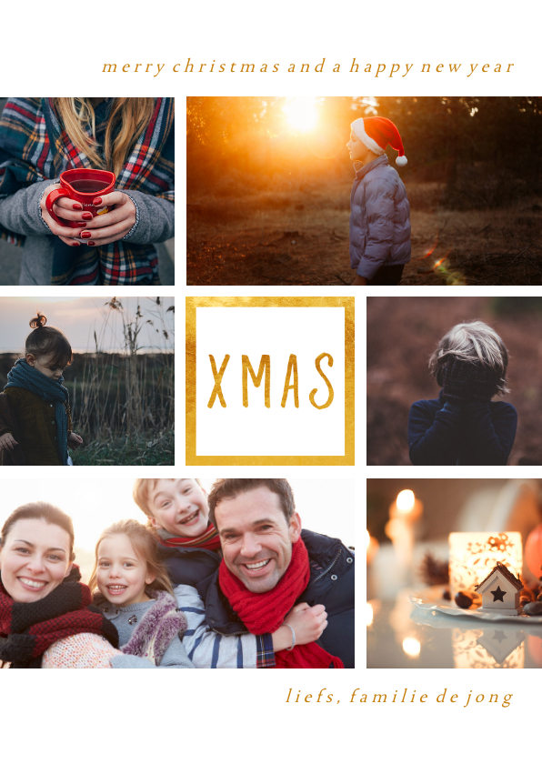 Kerstkaart 'XMAS' met 6 foto's - Kerstkaarten Kerstkaarten - Kerstkaart 'XMAS' met 6 foto's