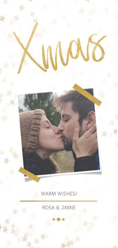 Kerstkaart Xmas wit met foto en goud - Een gouden kerst - Kerstkaarten Kerstkaarten - Kerstkaart Xmas wit met foto en goud - Een gouden kerst