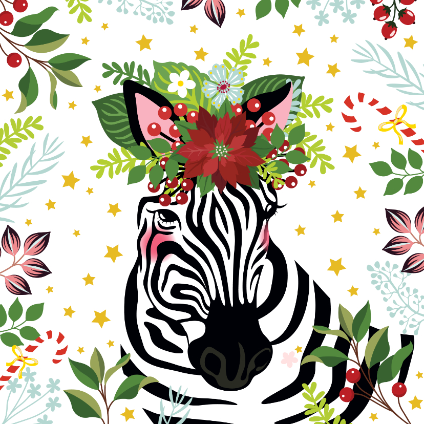 Kerstkaart zebra met kerstster - Kerstkaarten Kerstkaarten - Kerstkaart zebra met kerstster