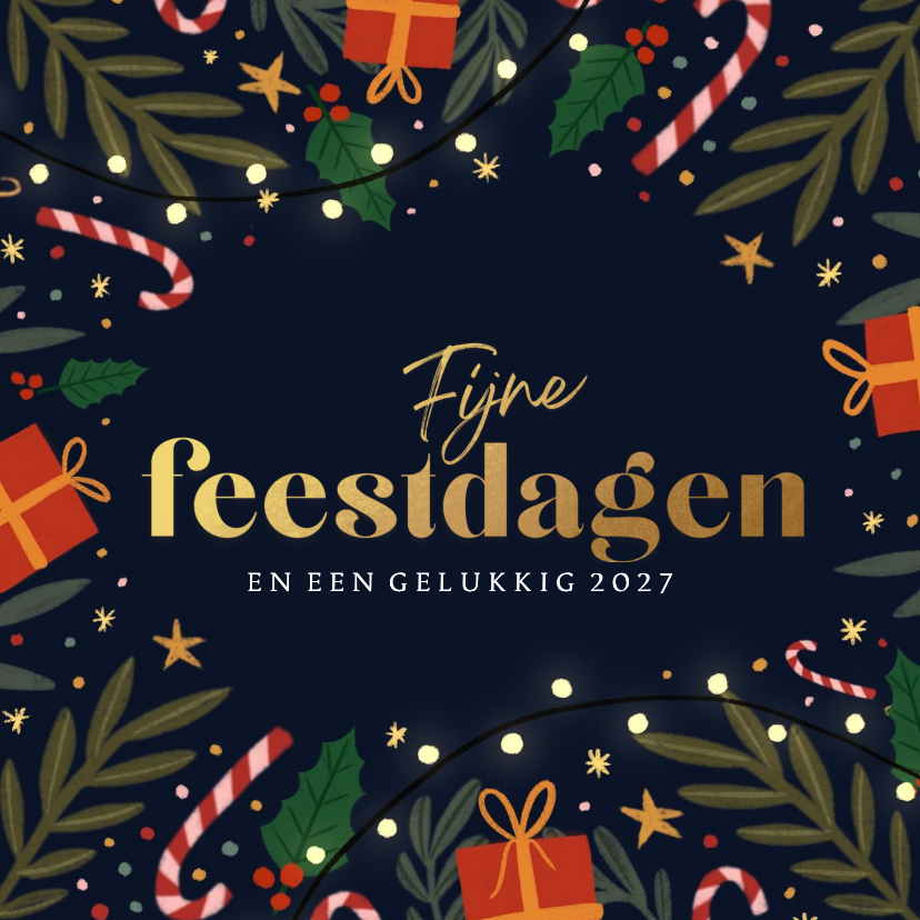 Kerstkaart zuurstokjes en takken vierkantje - Kerstkaarten Kerstkaarten - Kerstkaart zuurstokjes en takken vierkantje