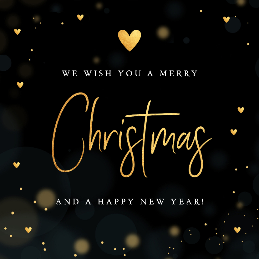 Kerstkaart zwart goudlook typografie Merry Christmas - Kerstkaarten Kerstkaarten - Kerstkaart zwart goudlook typografie Merry Christmas