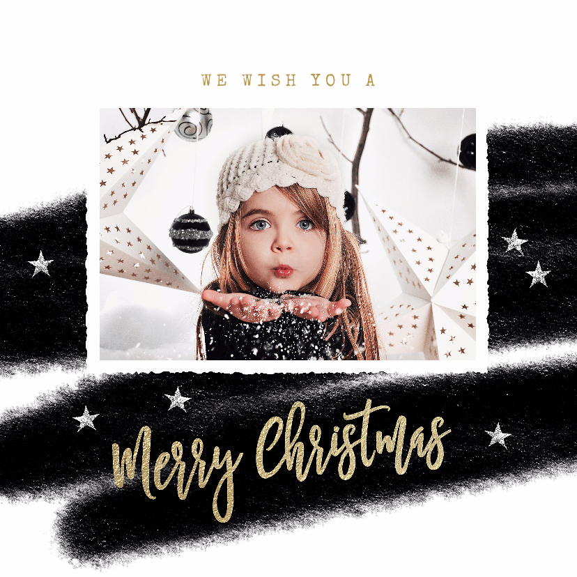 Kerstkaart zwart wit streep foto - Kerstkaarten Kerstkaarten - Kerstkaart zwart wit streep foto