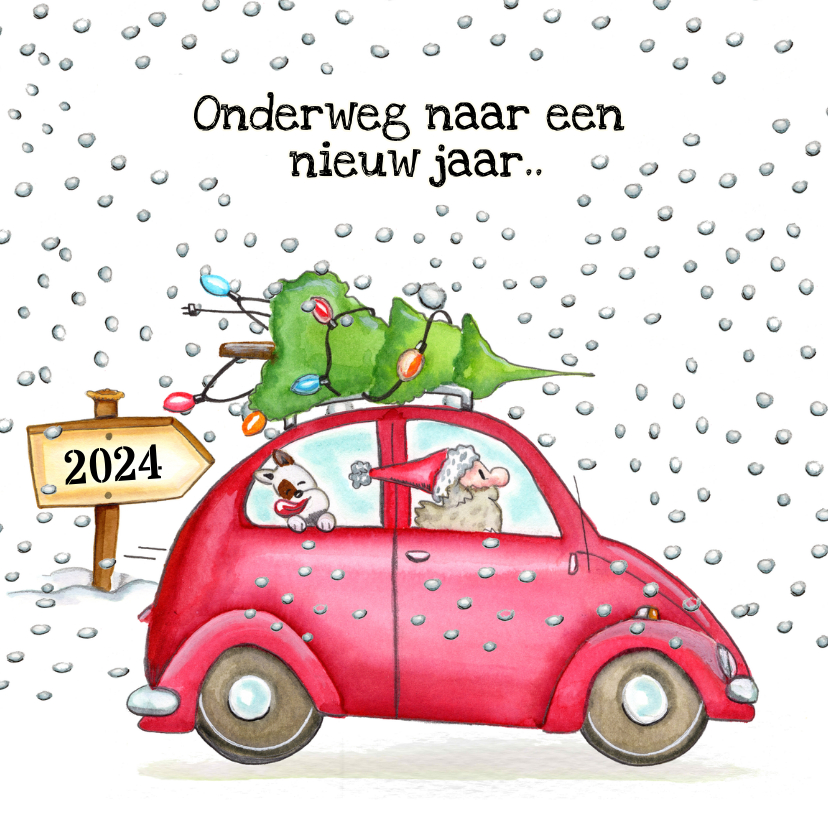 Kerstkaarten auto onderweg - Kerstkaarten Kerstkaarten - Kerstkaarten auto onderweg