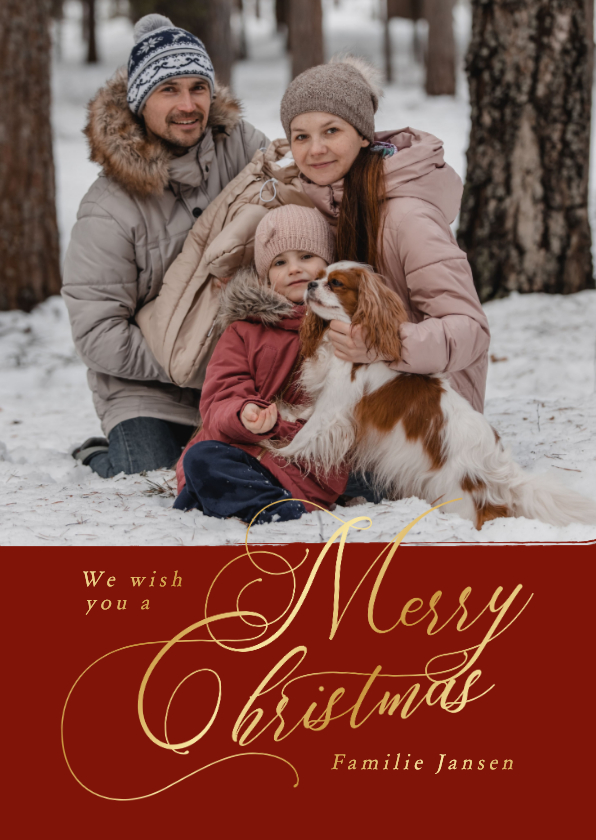 Kerstkaarten met foto en gouden merry christmas klassiek - Kerstkaarten Kerstkaarten - Kerstkaarten met foto en gouden merry christmas klassiek