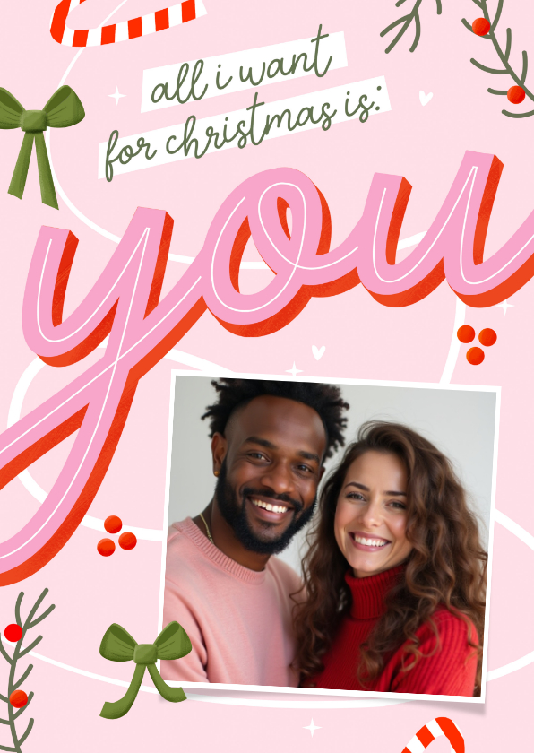 Kerstkaarten - Kerstkaartje all i want for christmas is you met foto