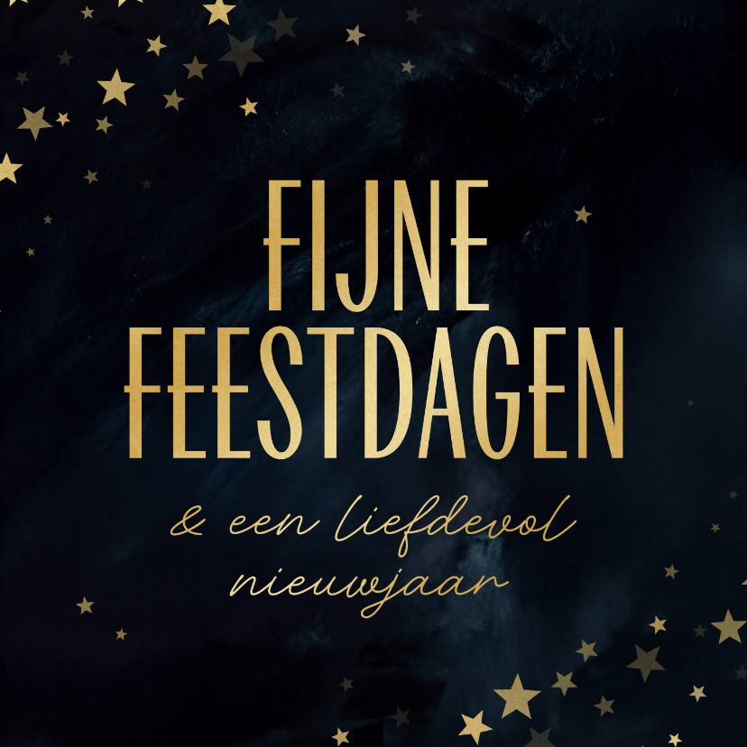 Kerstkaarten - Kerstkaartje fijne feestdagen goud blauw met sterretjes