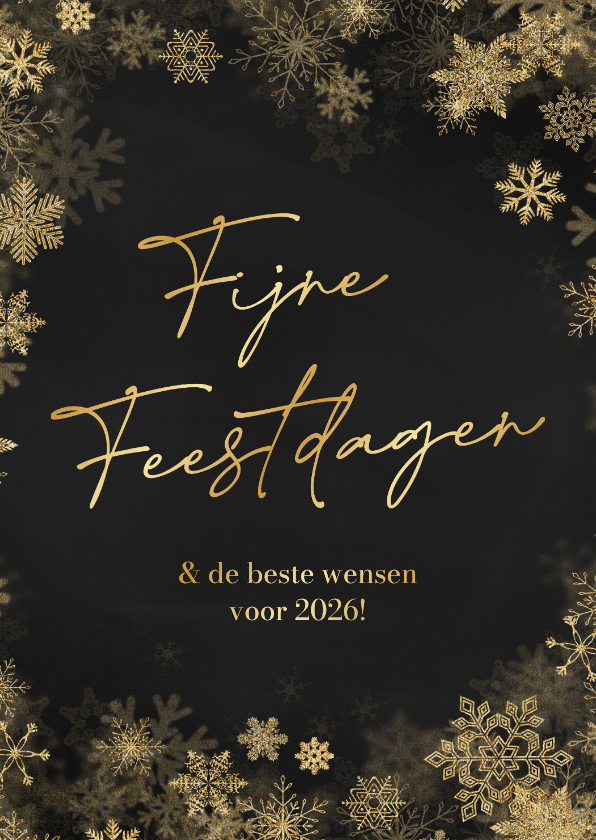 Kerstkaarten - Kerstkaartje fijne feestdagen sneeuwvlokken goud
