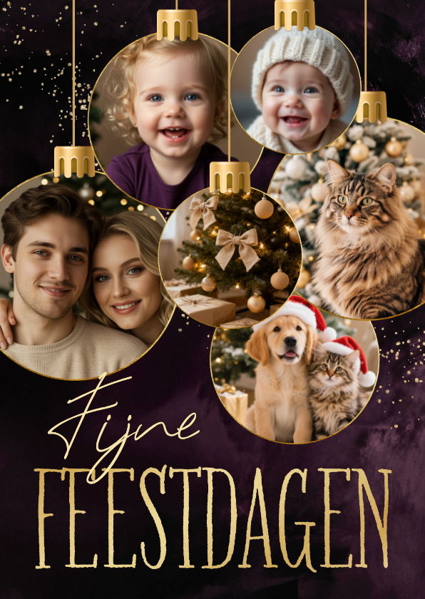 Kerstkaarten - Kerstkaartje fotocollage zes kerstballen met foto