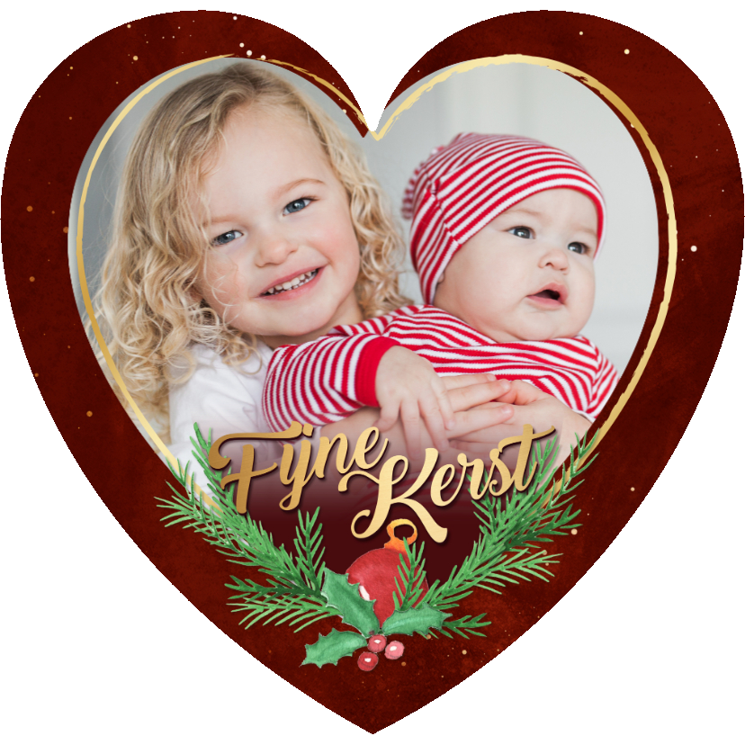 Kerstkaarten - Kerstkaartje fotohart met kersttakjes