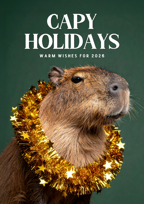 Kerstkaarten - Kerstkaartje grappig met capibara donkergroen