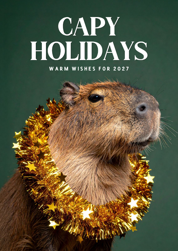 Kerstkaartje grappig met capibara donkergroen - Kerstkaarten Kerstkaarten - Kerstkaartje grappig met capibara donkergroen