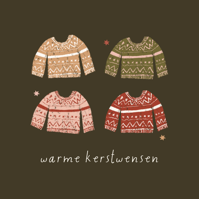 Kerstkaarten - Kerstkaartje illustratie truien warme kerstwensen