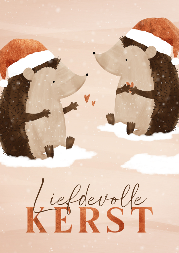 Kerstkaartje liefdevolle kerst twee egeltjes koperlook - Kerstkaarten Kerstkaarten - Kerstkaartje liefdevolle kerst twee egeltjes koperlook