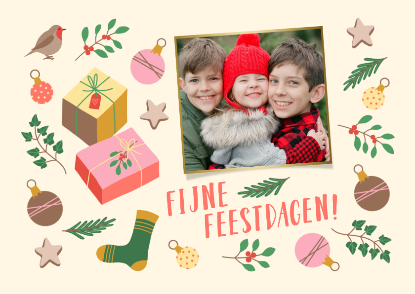 Kerstkaarten - Kerstkaartje met foto en vrolijke kerstillustraties