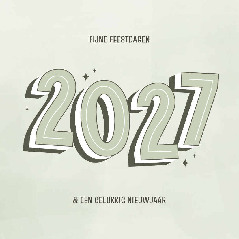 Kerstkaartje met groot 2027 in groentinten - Kerstkaarten Kerstkaarten - Kerstkaartje met groot 2027 in groentinten
