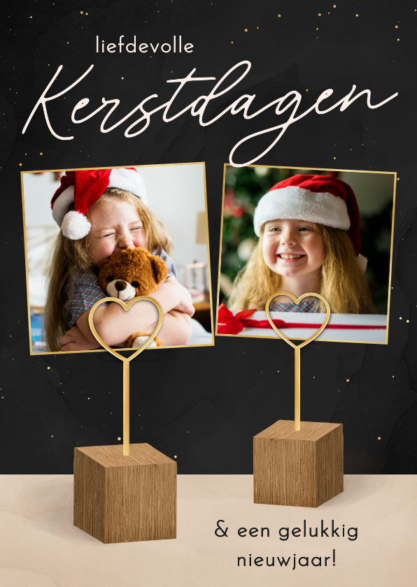 Kerstkaartje met houden fotohouders hartje twee foto's - Kerstkaarten Kerstkaarten - Kerstkaartje met houden fotohouders hartje twee foto's