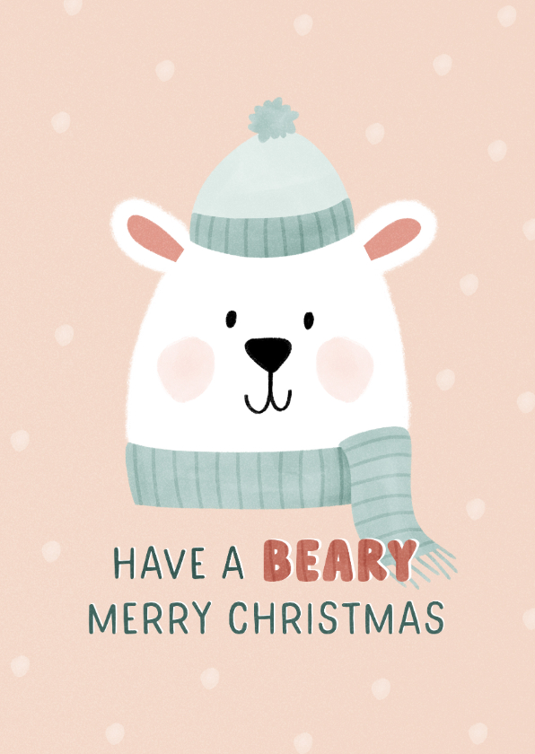 Kerstkaarten - Kerstkaartje met schattig ijsbeertje 'beary merry christmas'