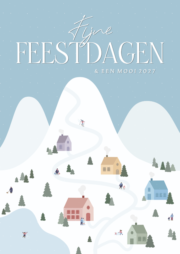 Kerstkaarten - Kerstkaartje met winter landschap met huisjes