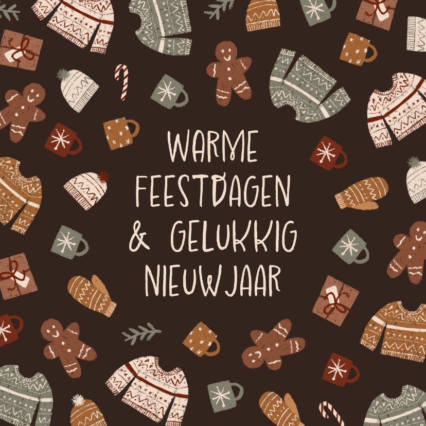 Kerstkaarten - Kerstkaartje patroontje winterse accessoires illustratie