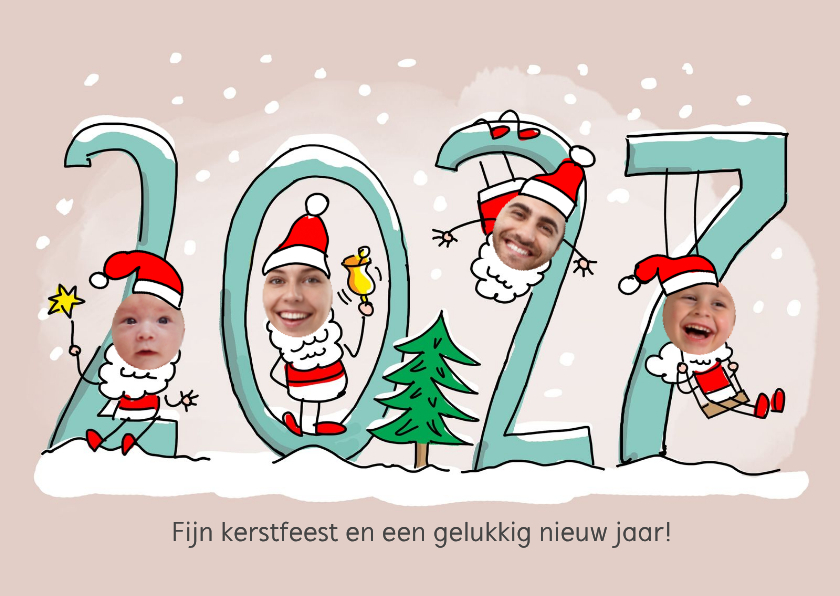 Kerstkaarten - Kerstmannetjes fotocollage met 4 foto's