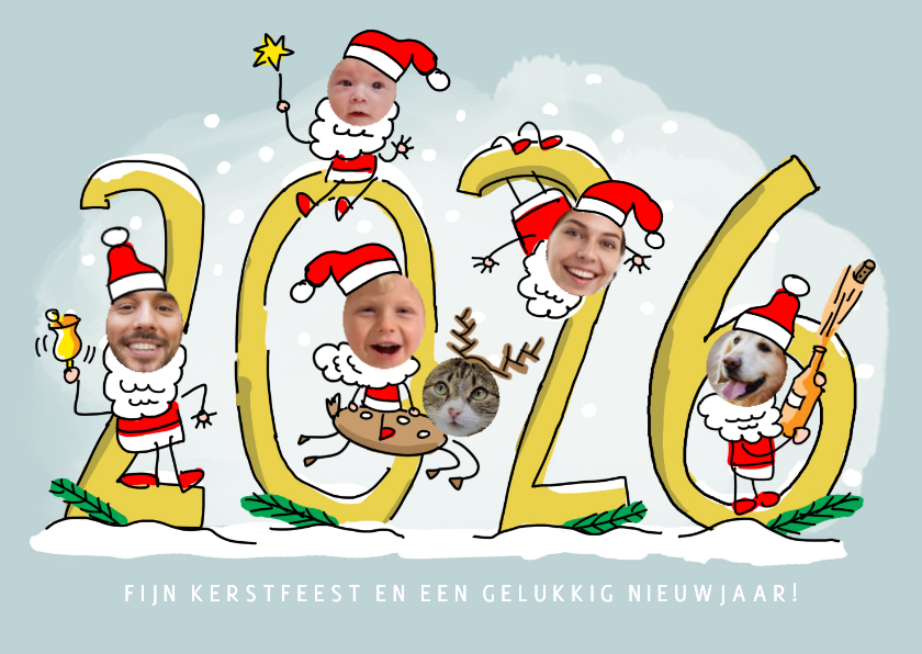 Kerstkaarten - Kerstmannetjes fotocollage met 6 foto's