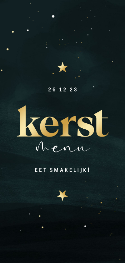 Kerstkaarten - Kerstmenu donkergroen met sterren