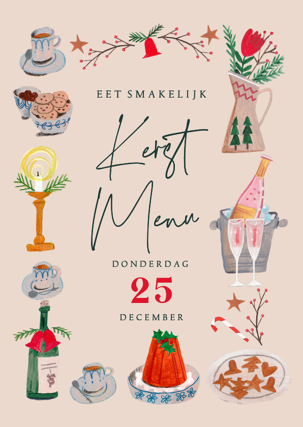 Kerstkaarten - Kerstmenu kerst doodles illustratie eten en drinken