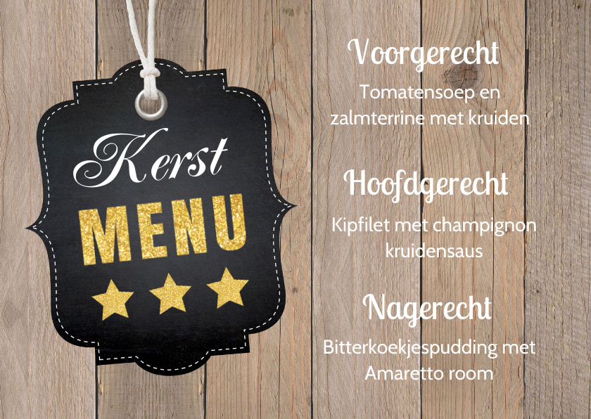 Kerstmenukaart houtlook labelprint - Kerstkaarten Kerstkaarten - Kerstmenukaart houtlook labelprint