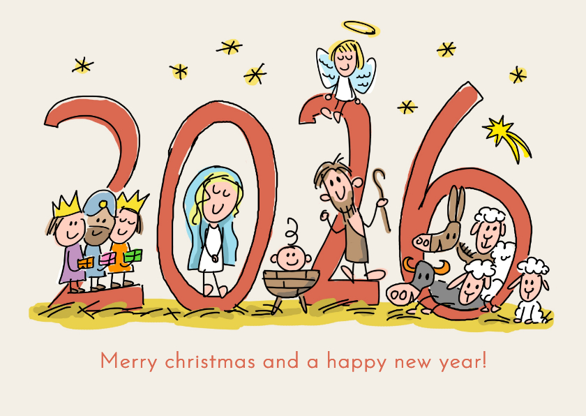 Kerstkaarten - Kerststal met Josef en Maria in 2026