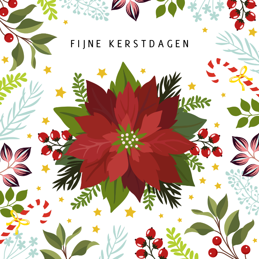 Kerstster kerstkaart met bloemen en planten - Kerstkaarten Kerstkaarten - Kerstster kerstkaart met bloemen en planten