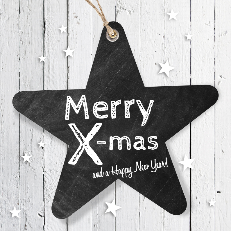 Kerstster-schoolbord-hout - Kerstkaarten Kerstkaarten - Kerstster-schoolbord-hout