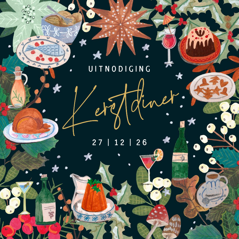 Kerstuitnodiging diner illustraties - Kerstkaarten Kerstkaarten - Kerstuitnodiging diner illustraties