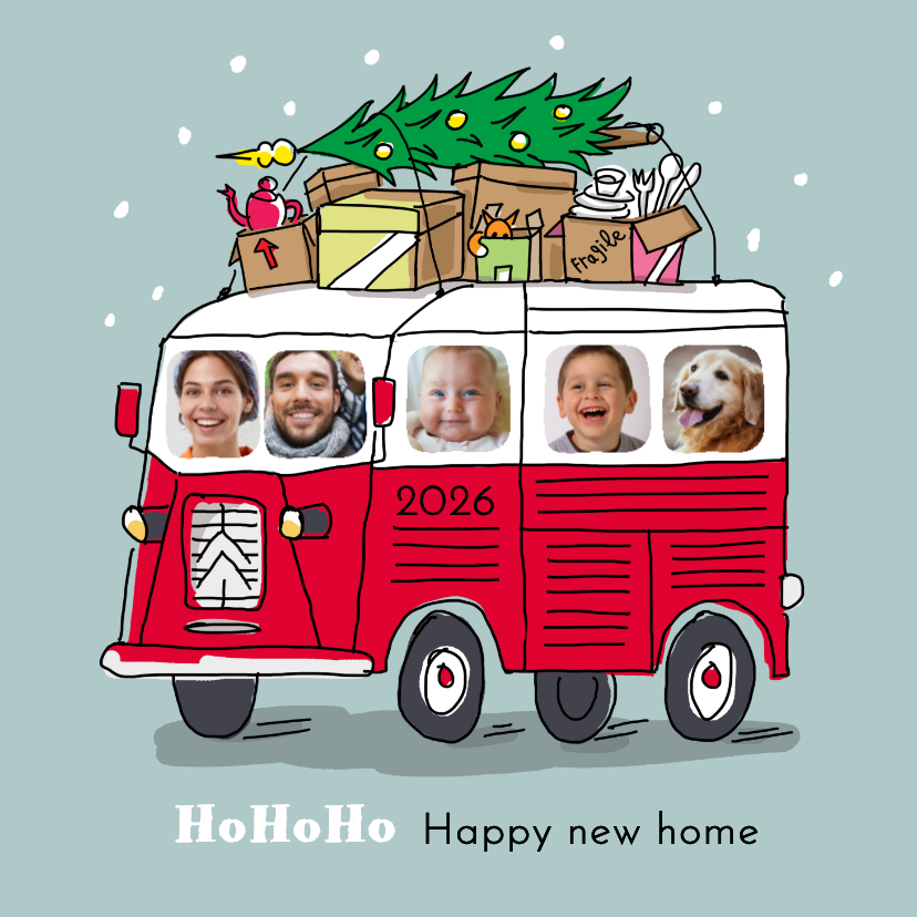 Kerstkaarten - Kerstverhuiskaart met HY busje en foto's
