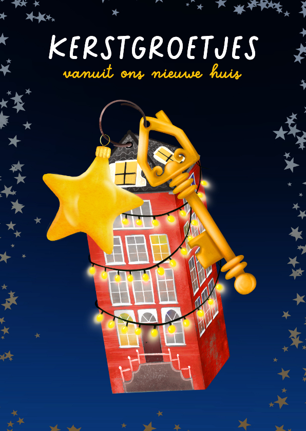 Kerstkaarten - Kerstverhuiskaart met sleutel en huisje