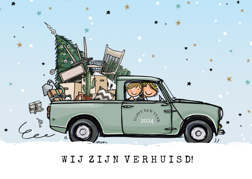 Kerstkaarten - Kerstverhuiskaart Mini pick-up