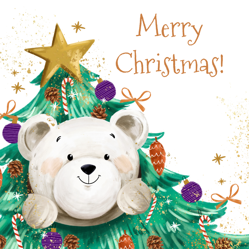 Kerstkaarten - KiKa kerstkaart met beer verkleed als kerstboom