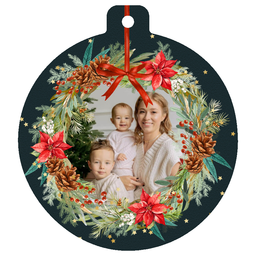 Klassieke kerstkaart kerstkrans foto sterren goudlook - Kerstkaarten Kerstkaarten - Klassieke kerstkaart kerstkrans foto sterren goudlook