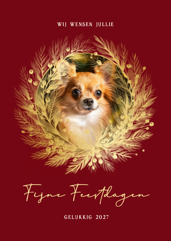 Klassieke kerstkaart met foto en gouden krans - Kerstkaarten Kerstkaarten - Klassieke kerstkaart met foto en gouden krans