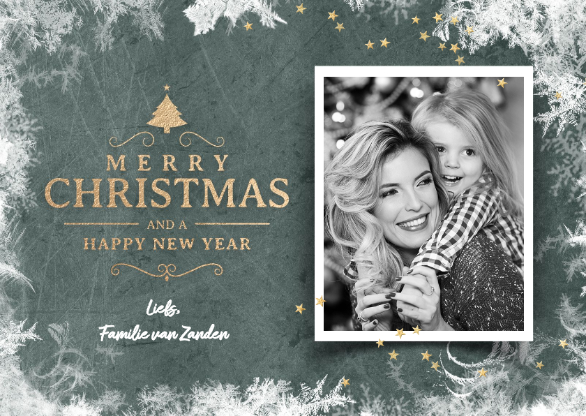 Klassieke kerstkaart met foto op donker groen - Kerstkaarten Kerstkaarten - Klassieke kerstkaart met foto op donker groen
