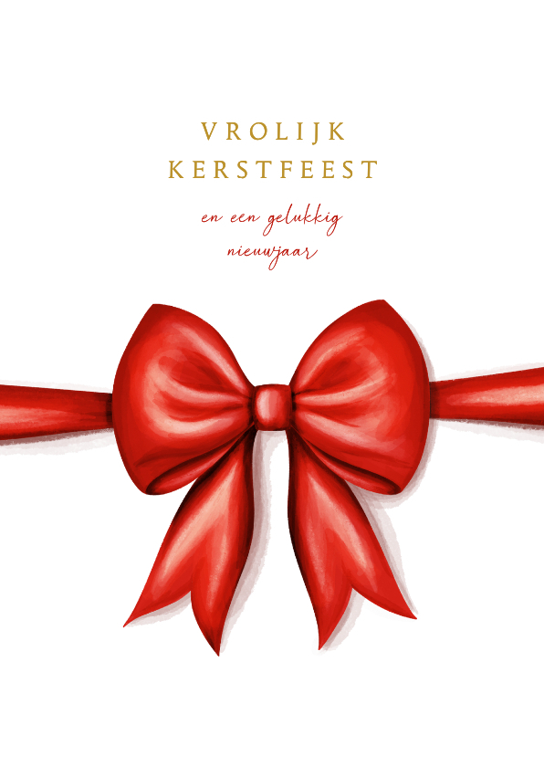 Klassieke kerstkaart met rode strik - Kerstkaarten Kerstkaarten - Klassieke kerstkaart met rode strik