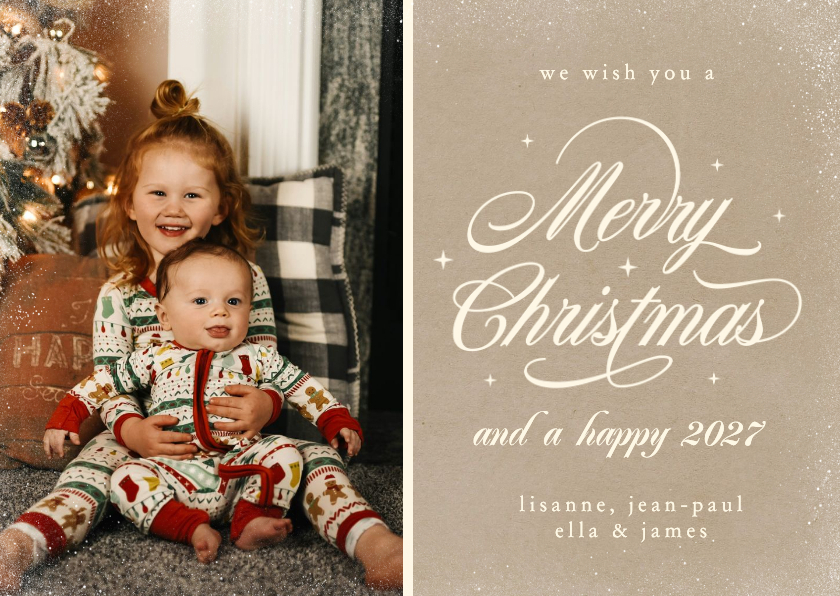 Klassieke kerstkaart met sierlijke letters en eigen foto - Kerstkaarten Kerstkaarten - Klassieke kerstkaart met sierlijke letters en eigen foto