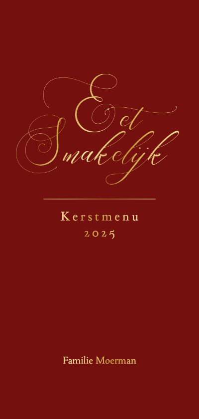 Kerstkaarten - Klassieke menukaart kerst rood met goudfolie