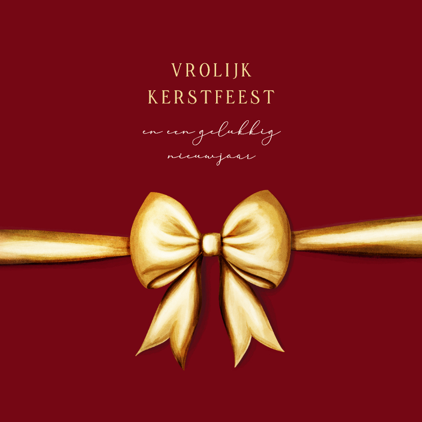 Klassieke rode kerstkaart met gouden strik - Kerstkaarten Kerstkaarten - Klassieke rode kerstkaart met gouden strik